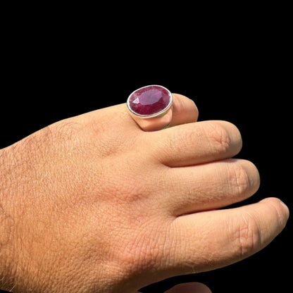 925 Sterling Silver 18ct NATURAL Red Ruby Oval Stone Ring