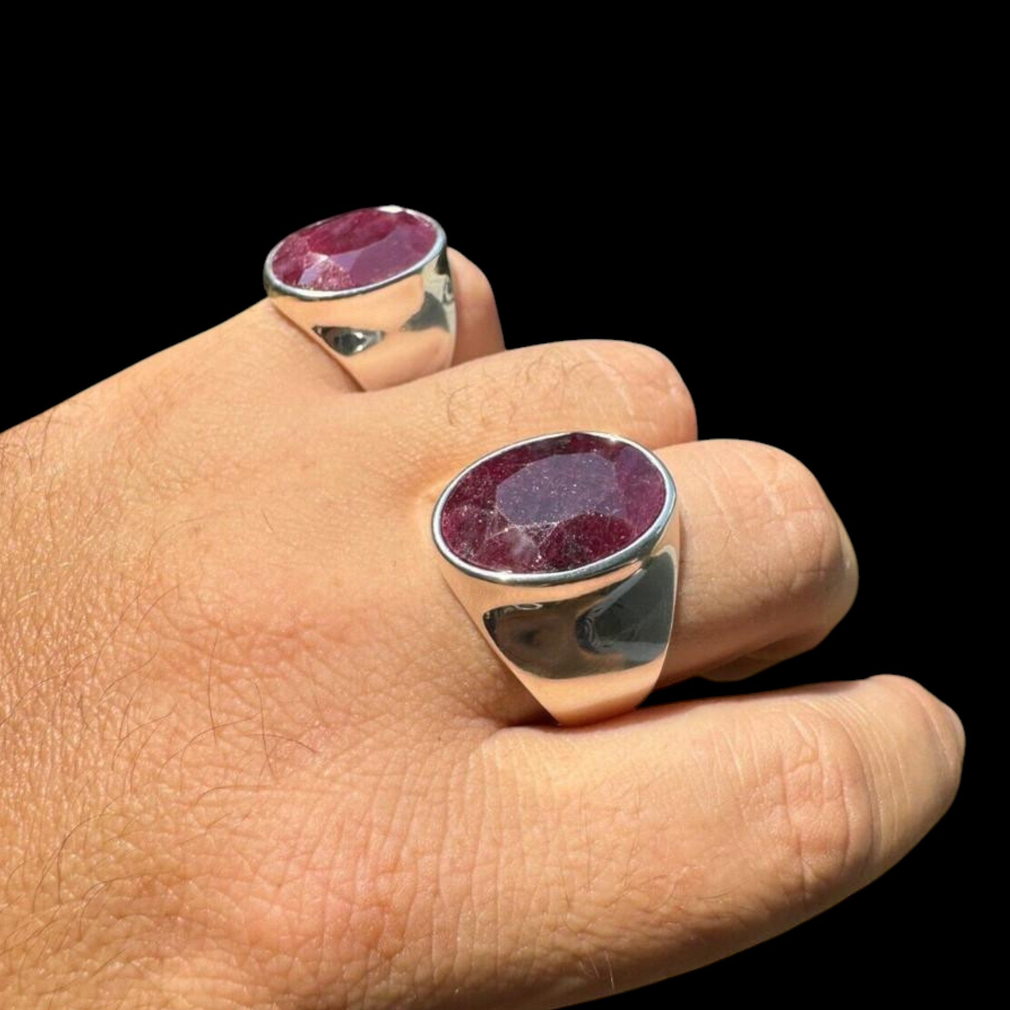 925 Sterling Silver 18ct NATURAL Red Ruby Oval Stone Ring