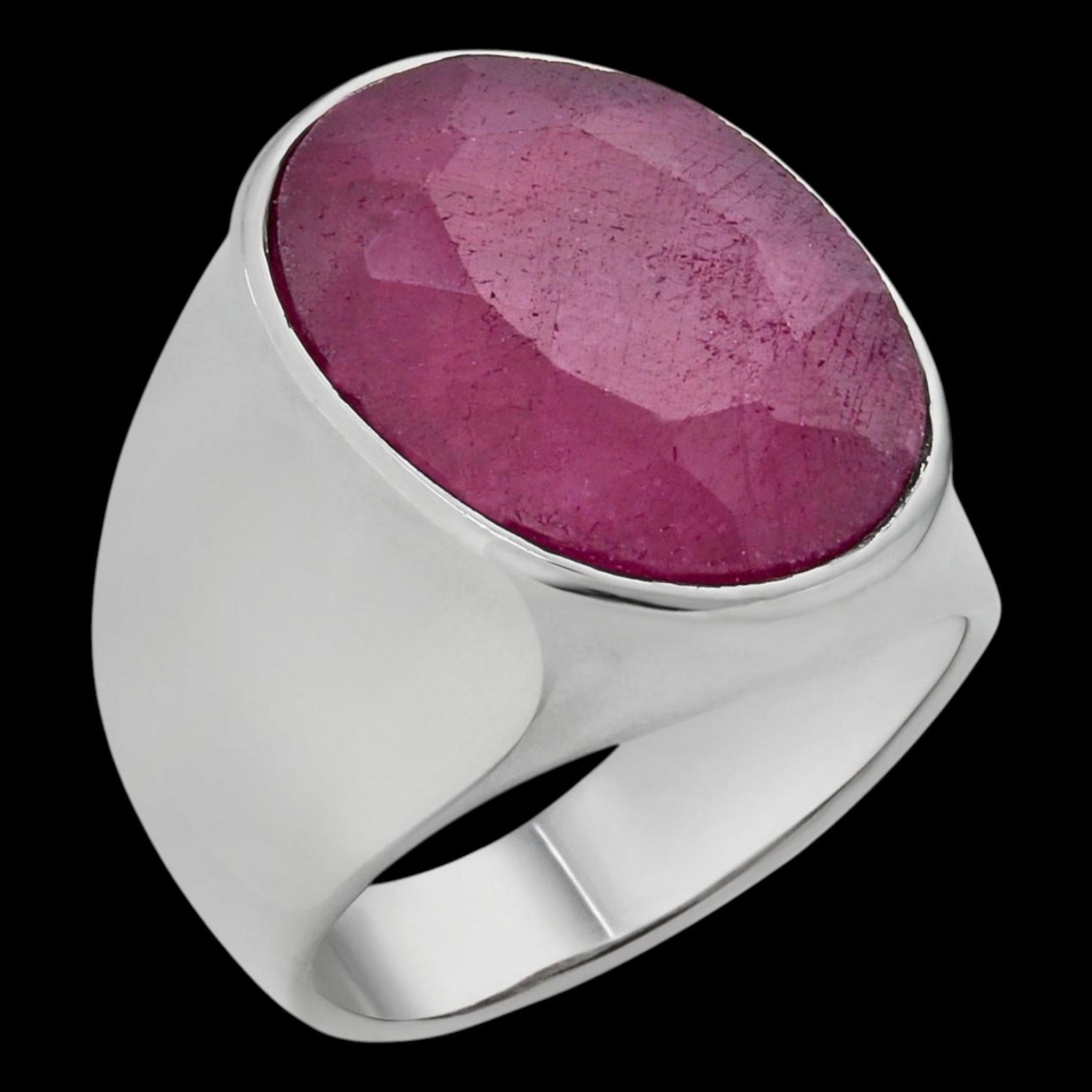 925 Sterling Silver 18ct NATURAL Red Ruby Oval Stone Ring