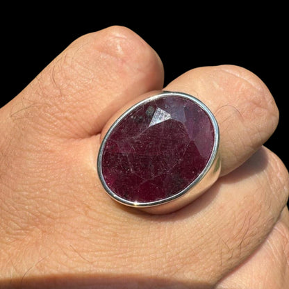 925 Sterling Silver 18ct NATURAL Red Ruby Oval Stone Ring