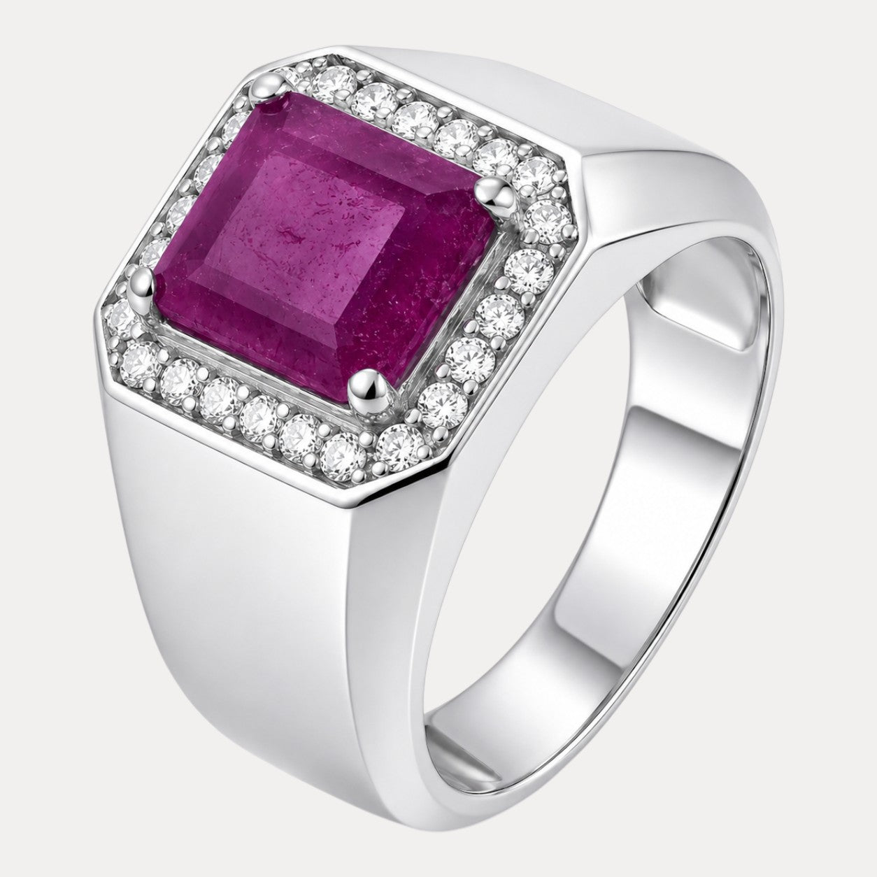 925 Sterling Silver Red Ruby Stone Ring With Moissanite