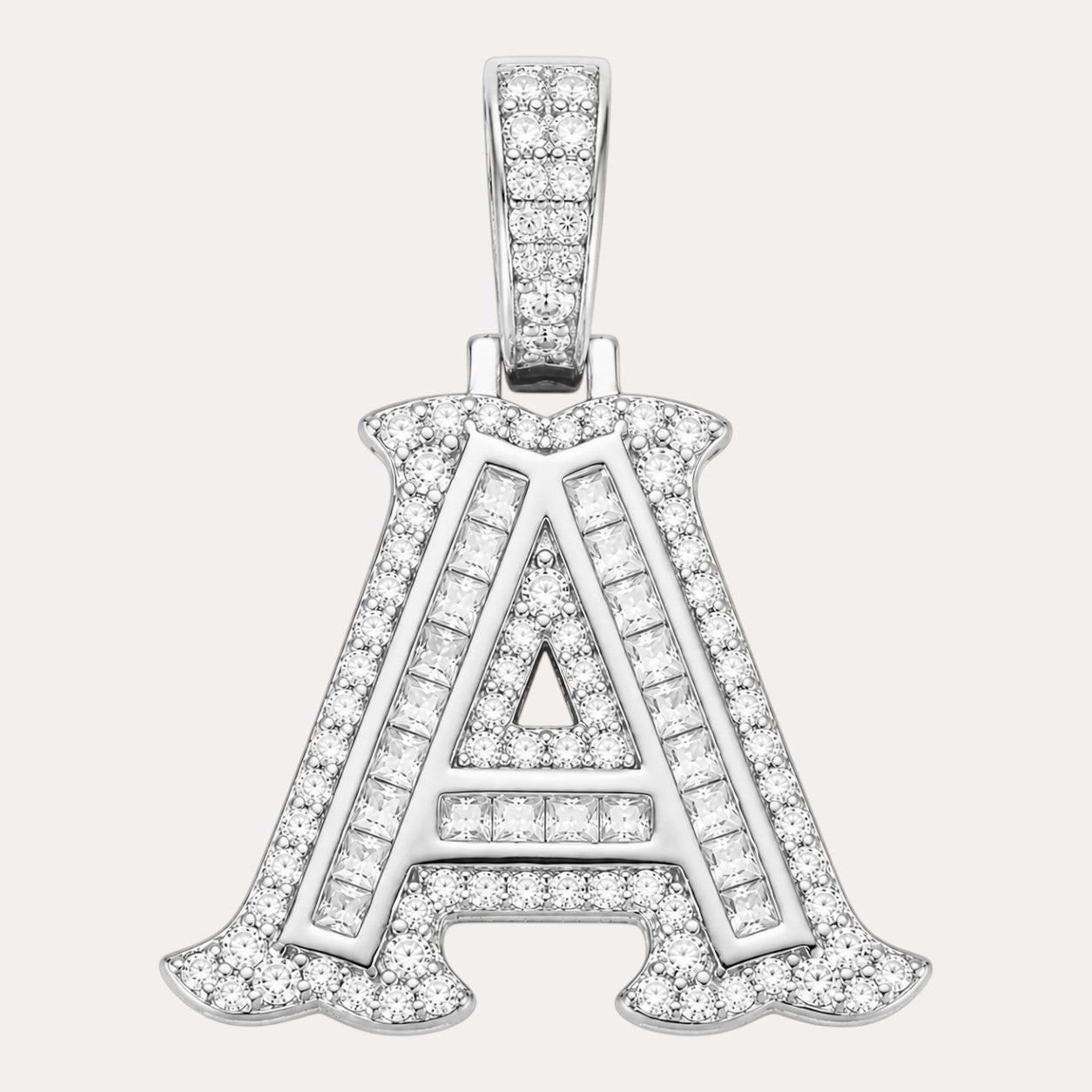 925 Sterling Silver Baguette Letter Pendant With Moissanite