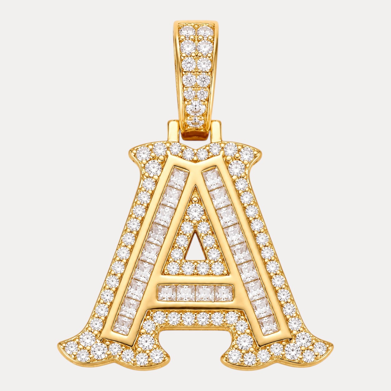 925 Sterling Silver Baguette Letter Pendant With Moissanite