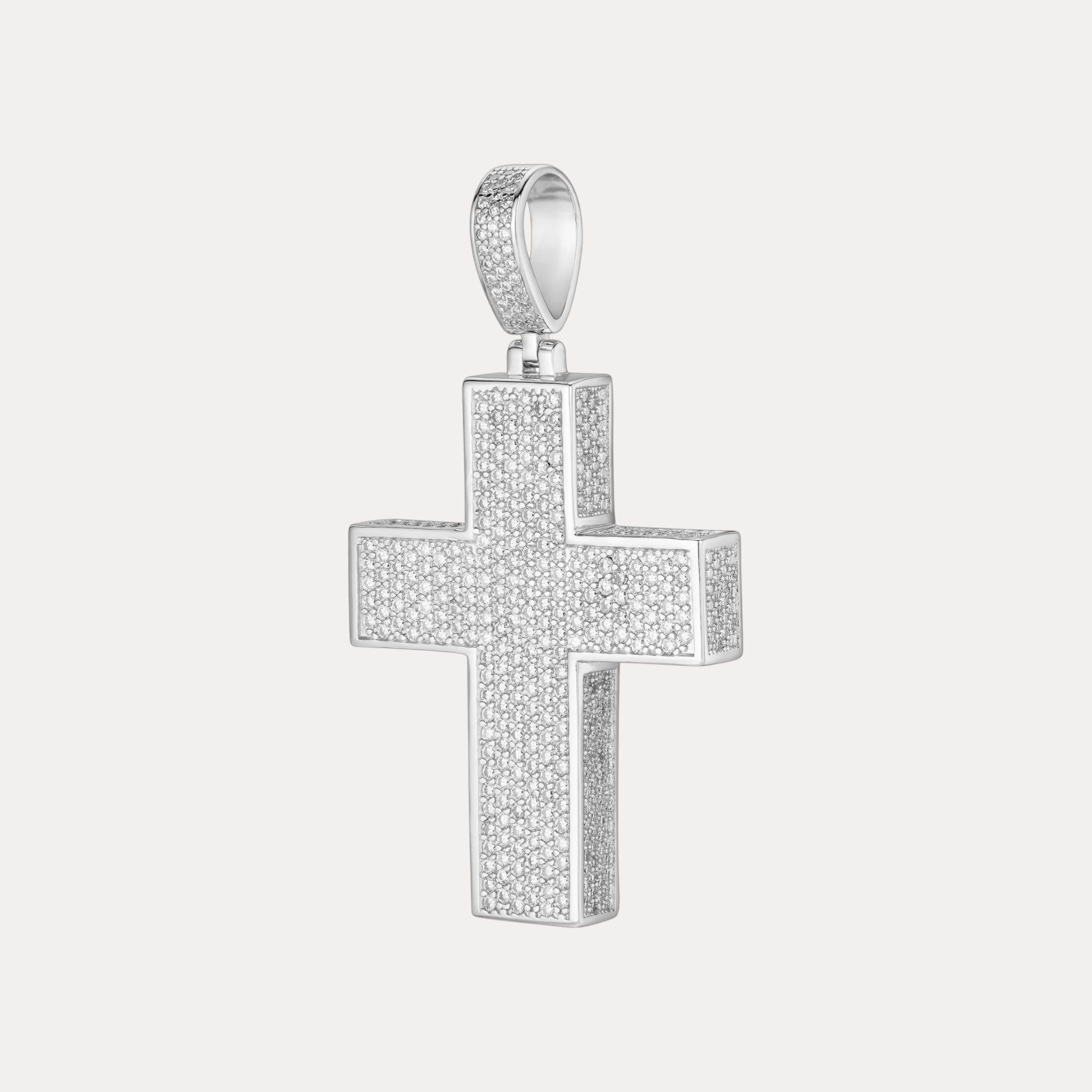 925 Sterling Silver 3D Cross Pendant With Moissanite - Small