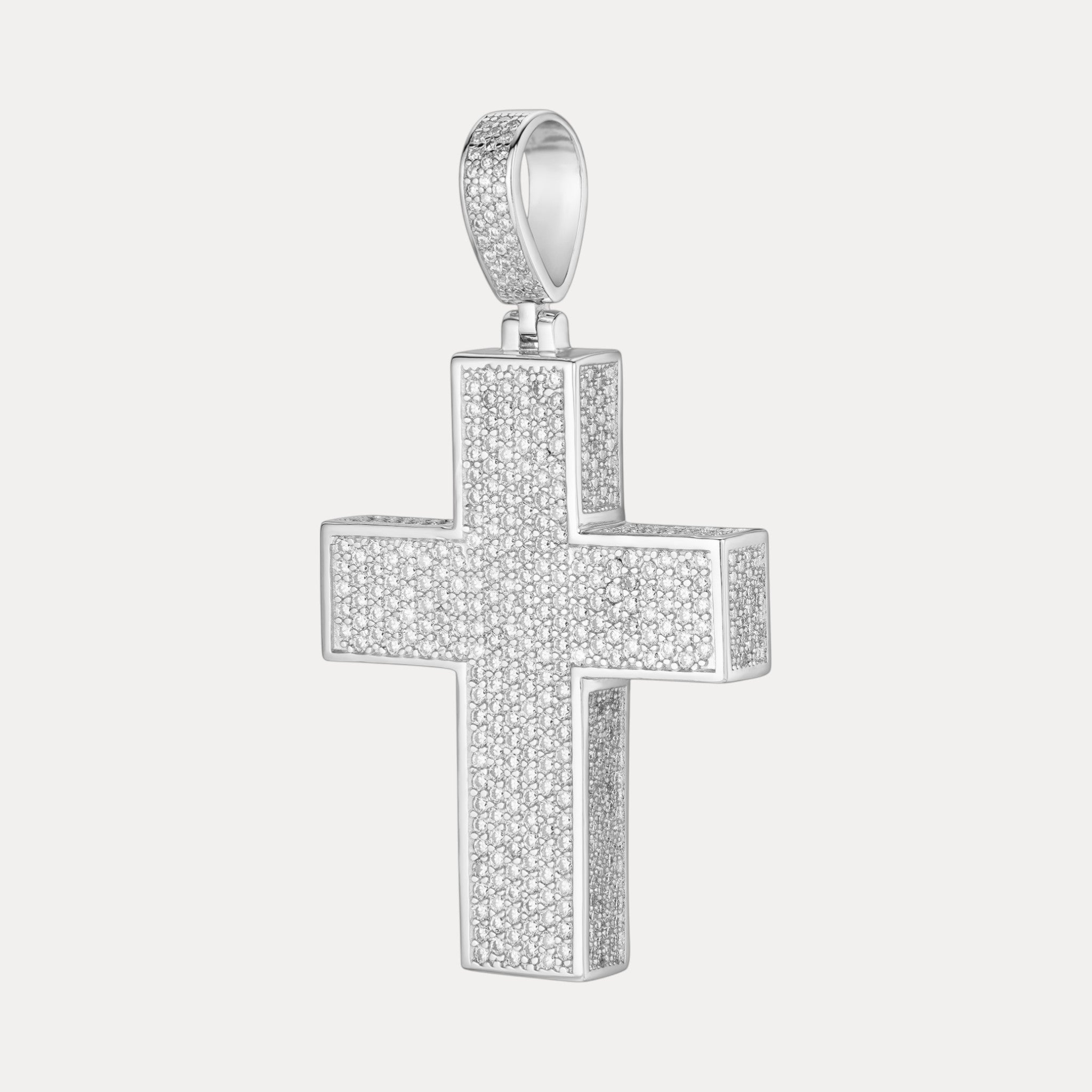 925 Sterling Silver 3D Cross Pendant With Moissanite - Medium