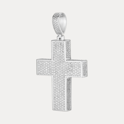 925 Sterling Silver 3D Cross Pendant With Moissanite - Medium