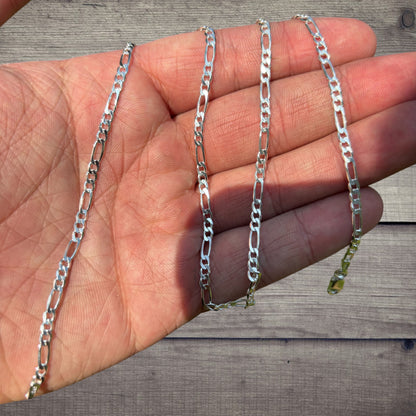 925 Sterling Silver 3mm Figaro Chain Necklace