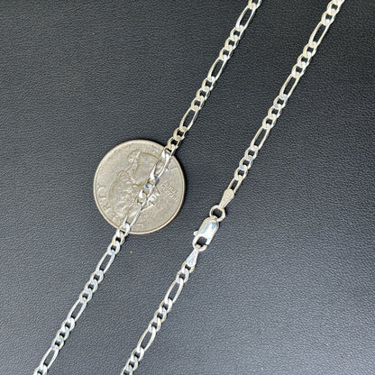 925 Sterling Silver 3mm Figaro Chain Necklace