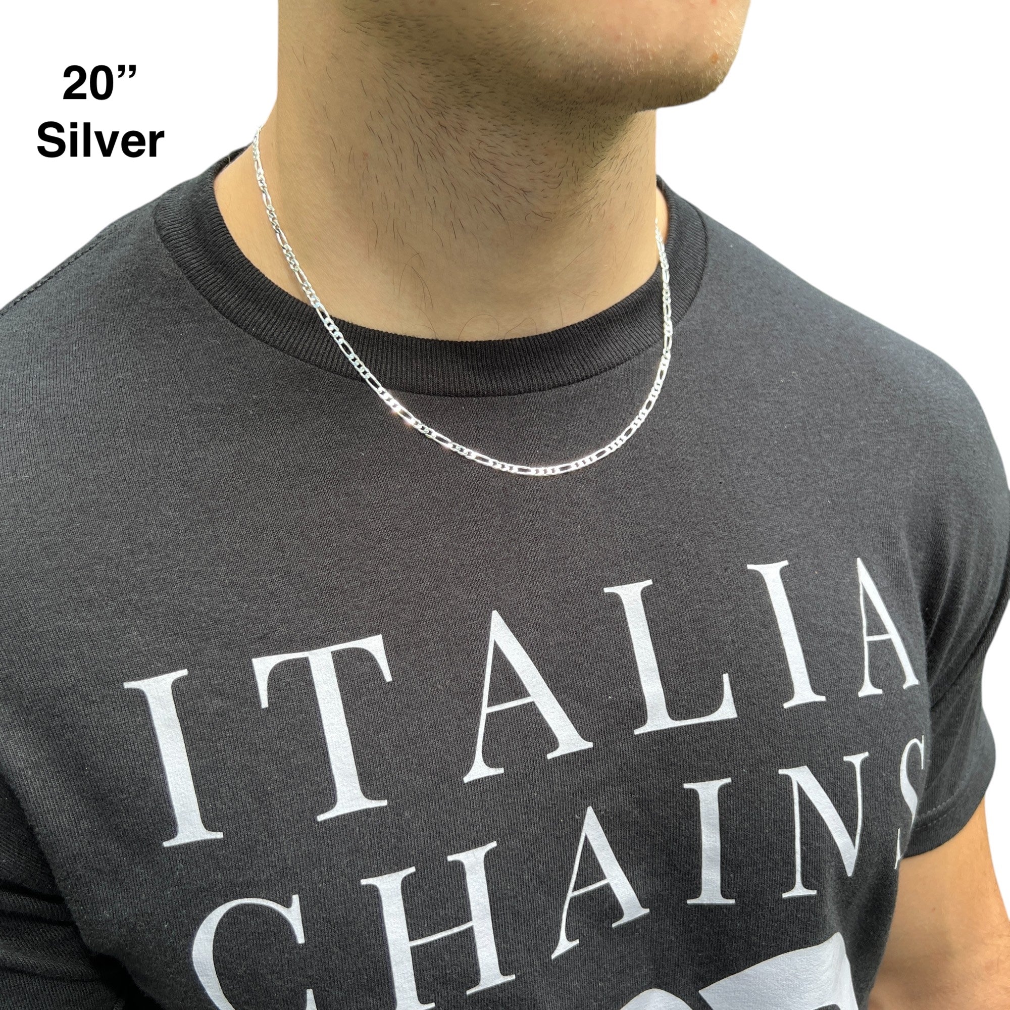 925 Sterling Silver 3mm Figaro Chain Necklace