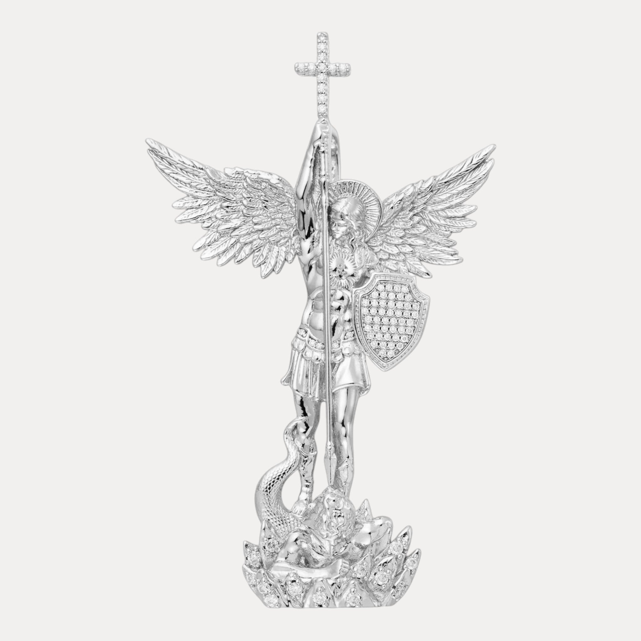 925 Sterling Silver St Michael Pendant With Moissanite - Large