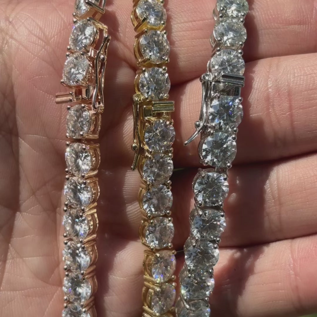 Cadena de tenis de 7 mm en plata de ley 925 con circonita cúbica o moissanita