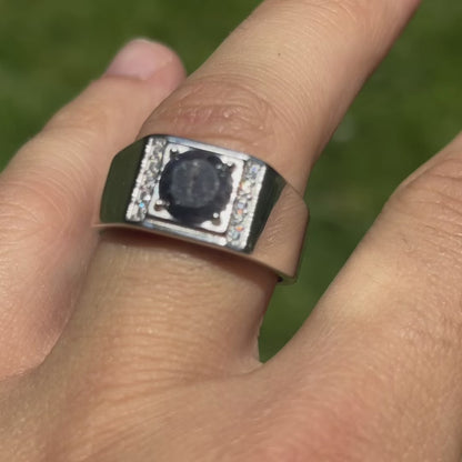 925 Sterling Silver Round Blue Sapphire Stone Ring With Moissanite