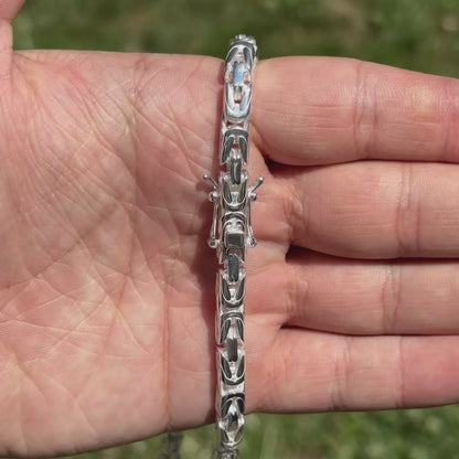 925 Sterling Silver 6mm Byzantine W. Box Clasp Chain Necklace