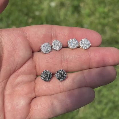 925 Sterling Silver 9mm Cluster Honeycomb Moissanite or CZ Earrings 2ct TW Studs