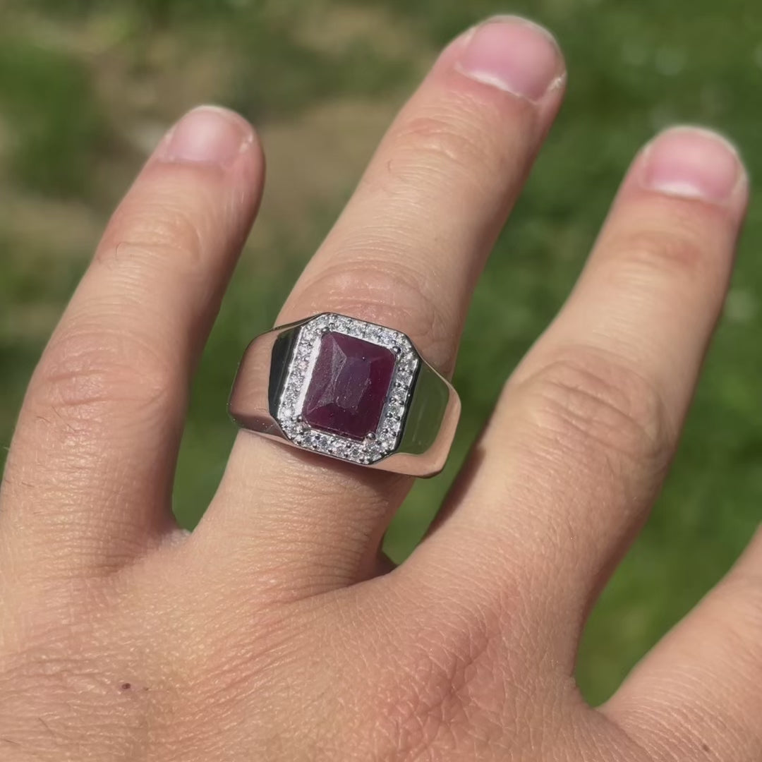 925 Sterling Silver Red Ruby Stone Ring With Moissanite