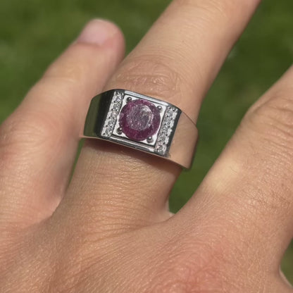 925 Sterling Silver Round Red Ruby Stone Ring With Moissanite