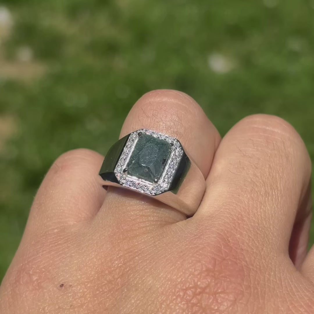 925 Sterling Silver Green Emerald Stone Ring With Moissanite