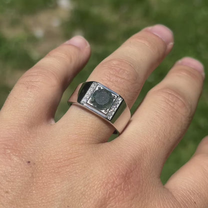 925 Sterling Silver Round Green Emerald Stone Ring With Moissanite