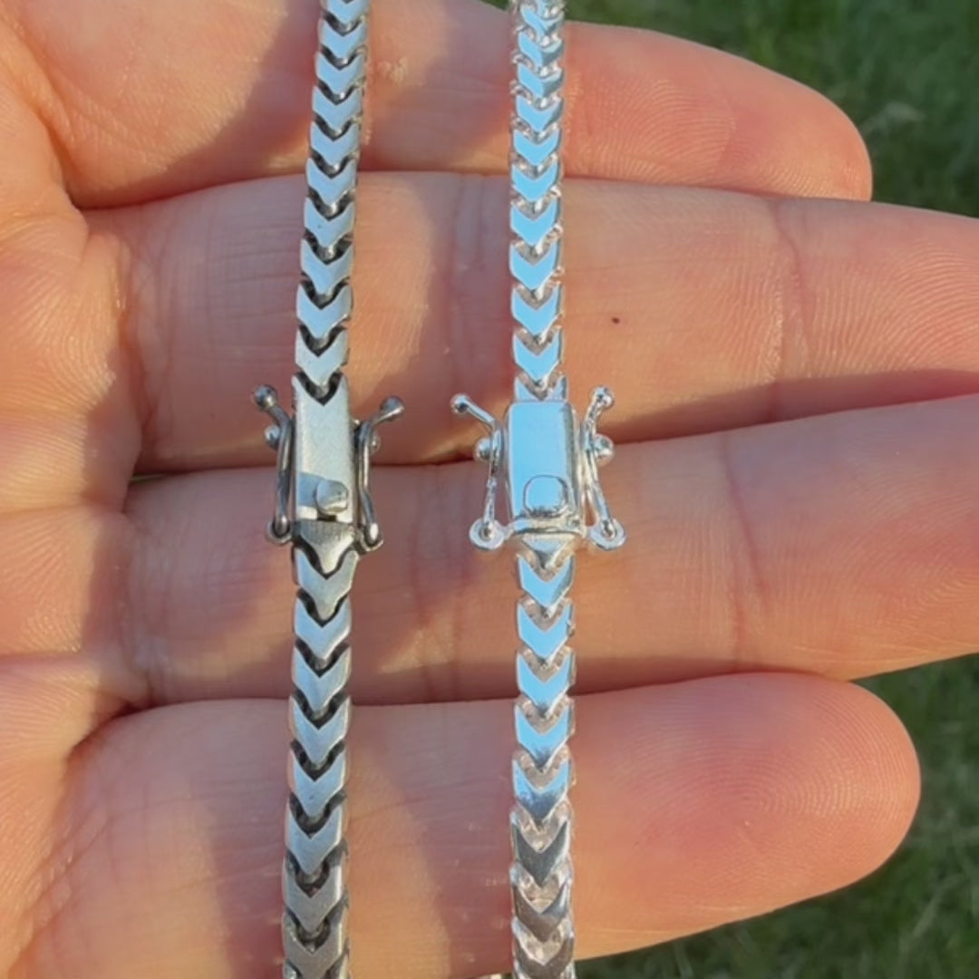 925 Sterling Silver 4mm Box Franco Chain Necklace