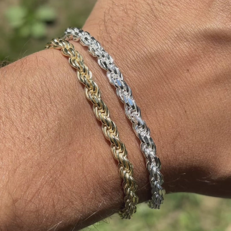 Mens Diamond Cut 925 Sterling Silver Rope Bracelets – ITALIA Chains
