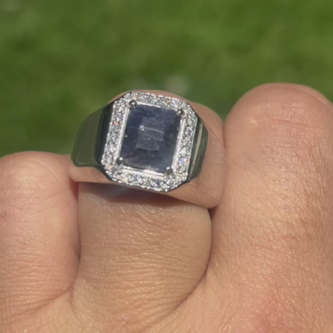 925 Sterling Silver Blue Sapphire Stone Ring With Moissanite